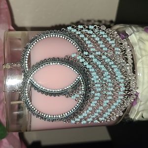 HOOP EARRINGS WITH DANGLE BEAD ACCENT CUTE!